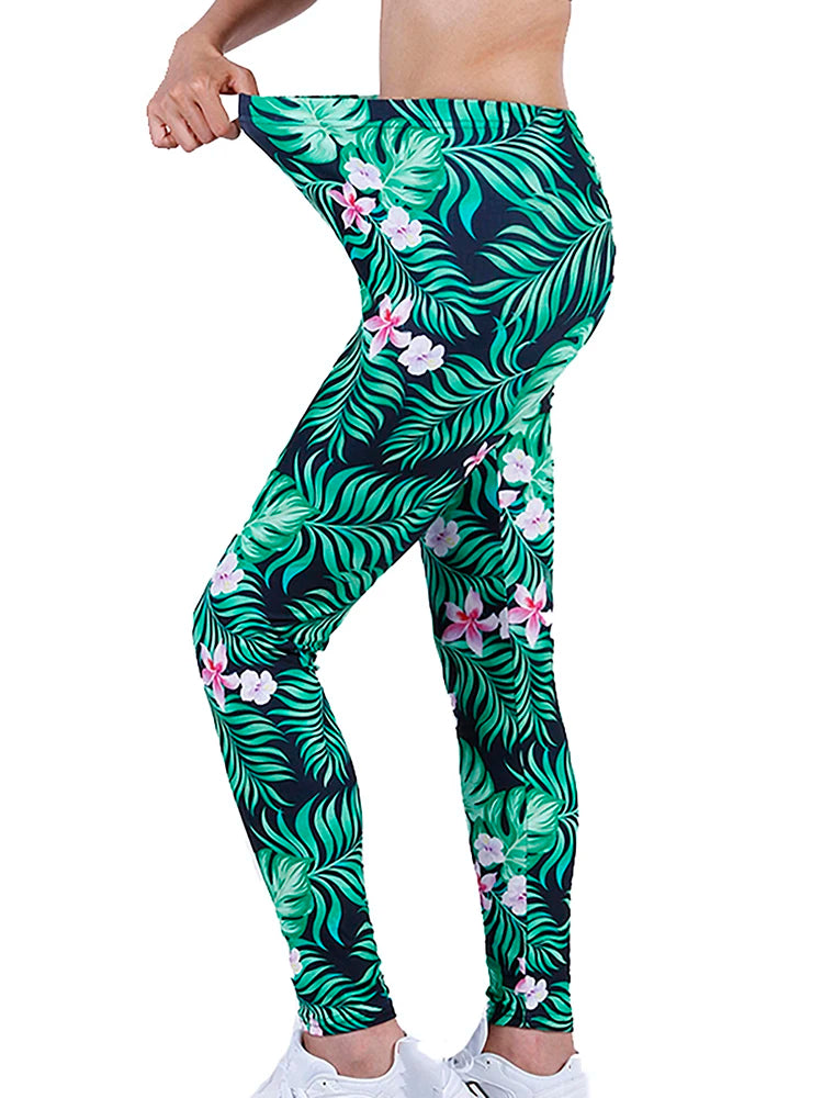 CUHAKCI Fashion Women Leggings Beautiful Leaf Floral Printing High Waist Jeggings Stretch Pant Sexy Hot Sale Clothing Mujer