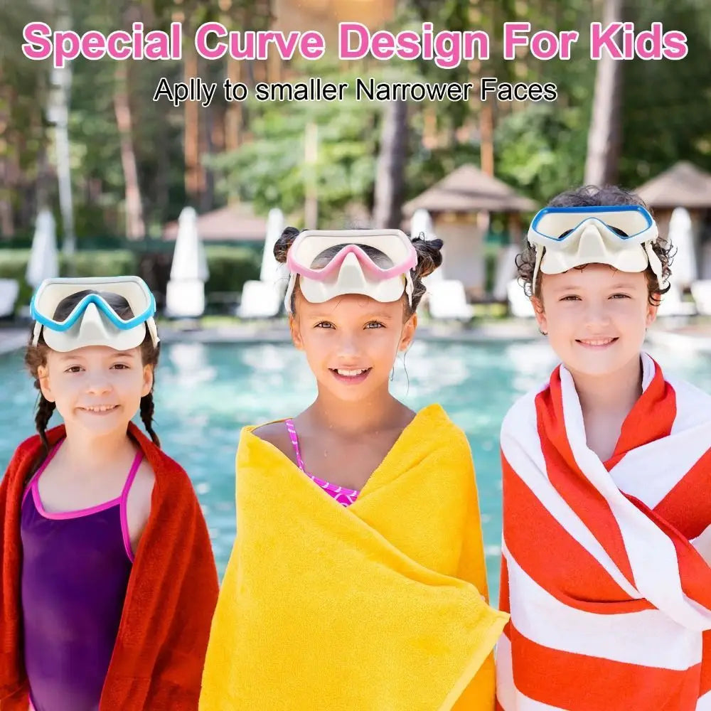 Unisex PC Glass Kids Swim Goggles with Nose Cover PVC Strap Snorkel Swimming Goggles Anti-Leak Wide View Child Diving Mask Boys