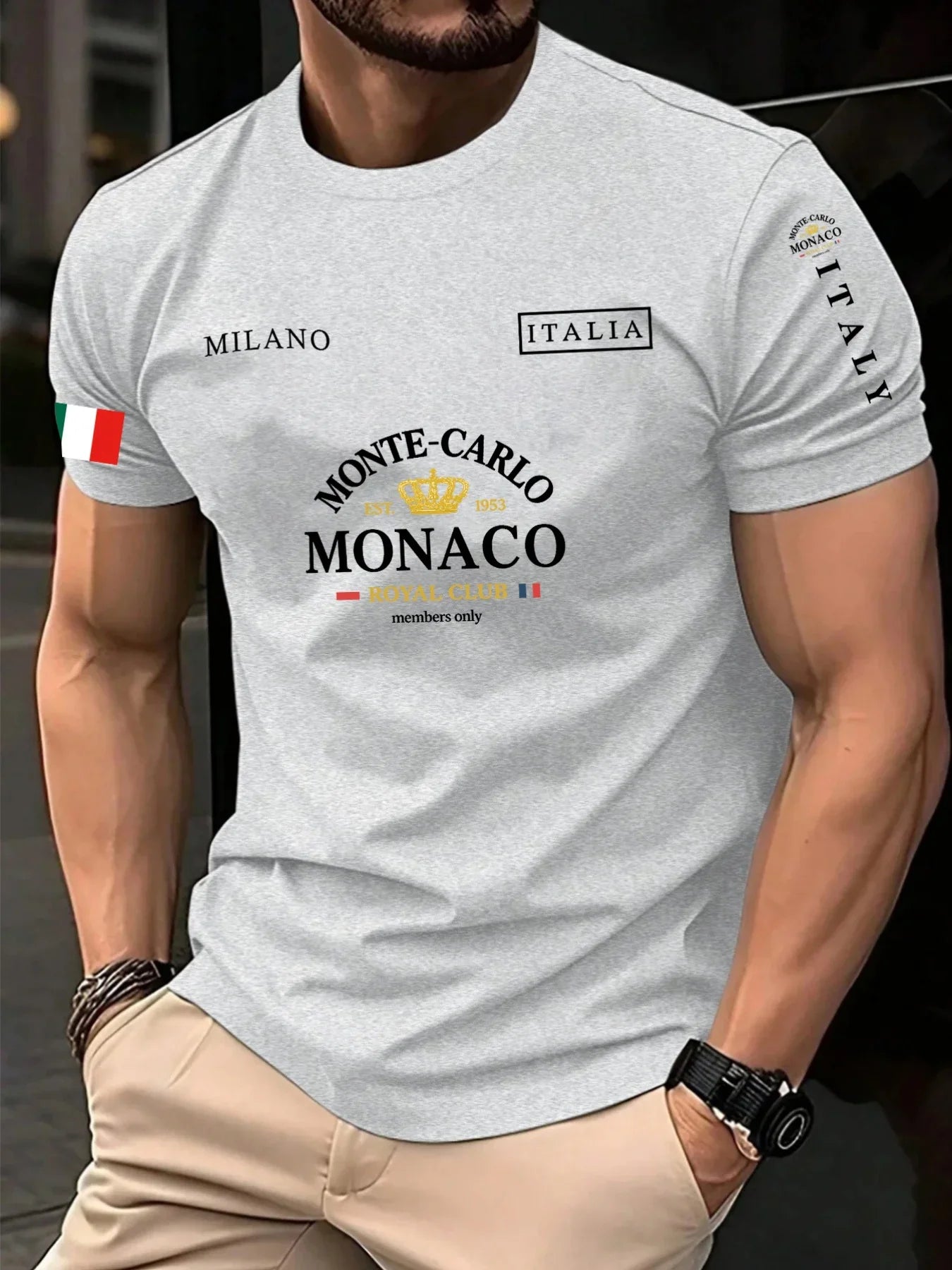 Best-selling Monaco Letter Flag Print 100% Cotton Men's and Women's T-Shirt - Casual Loose-Fitting Street Short Sleeve