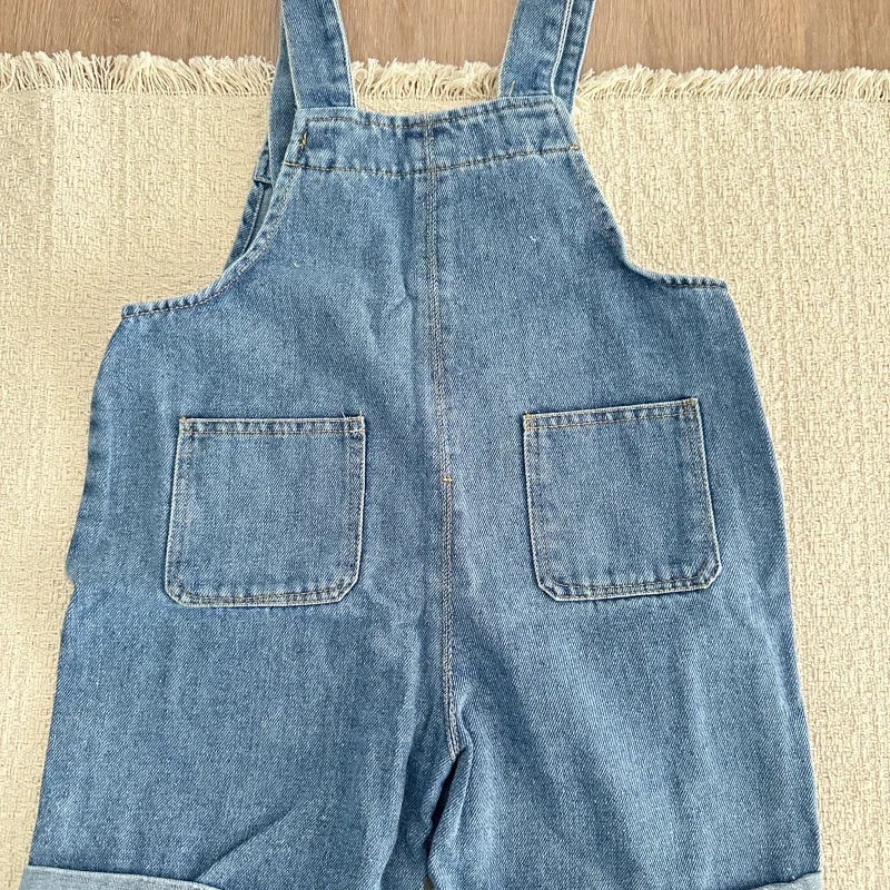 Summer Children Denim Short Baby Boys Girls Overalls Cool Roll Hem Design Kids Jumpsuits
