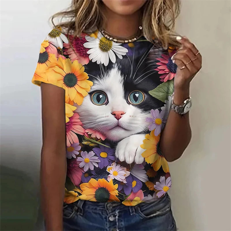 New Funny Cat 3D Print Women's Kawaii T Shirt Female Harajuku Casual Clothing Ladies Fashion Cute Animal Graphic Tees Girls Tops
