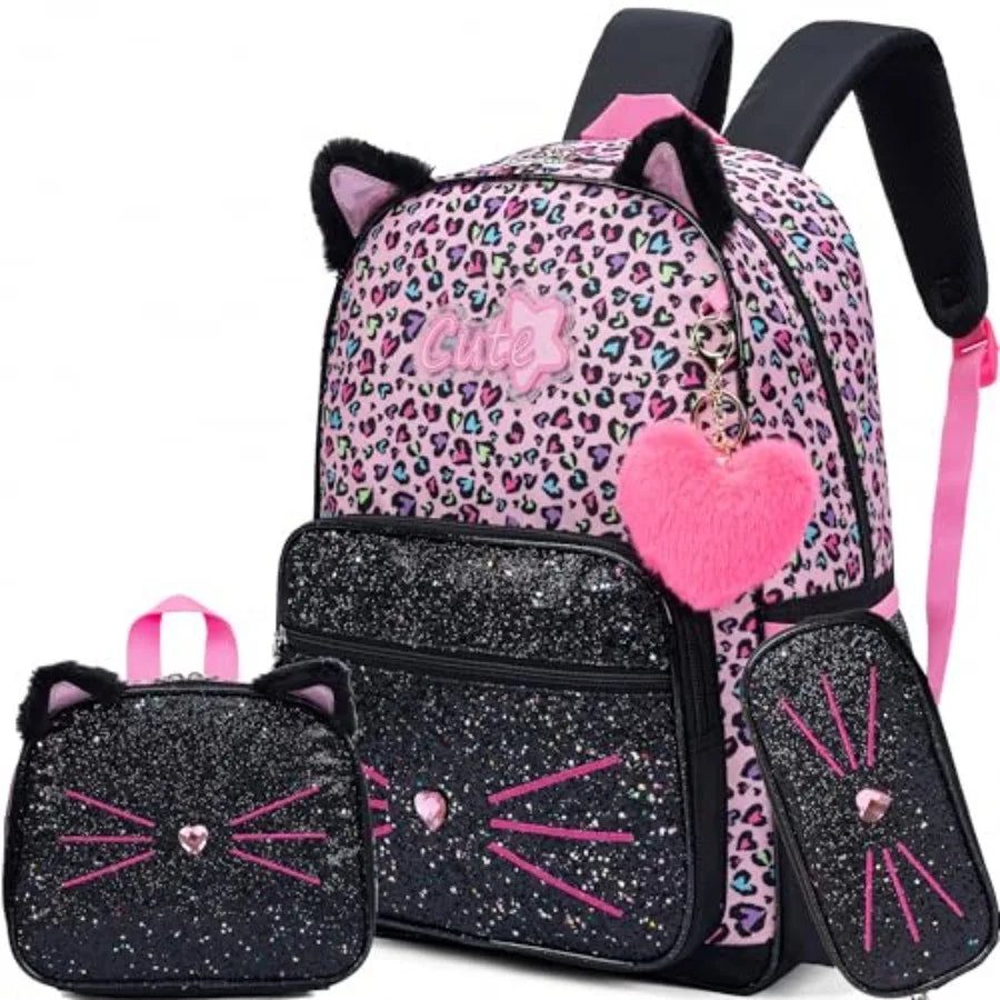 Cute School Backpack for Girls Backpack with Lunch Box for Elementary Students Travel Bookbag for Girls Ages 6-8