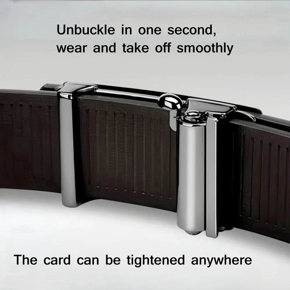 Men's automatic buckle belt-business casual PU leather belt alloy buckle, simple design, standard size, suitable for office