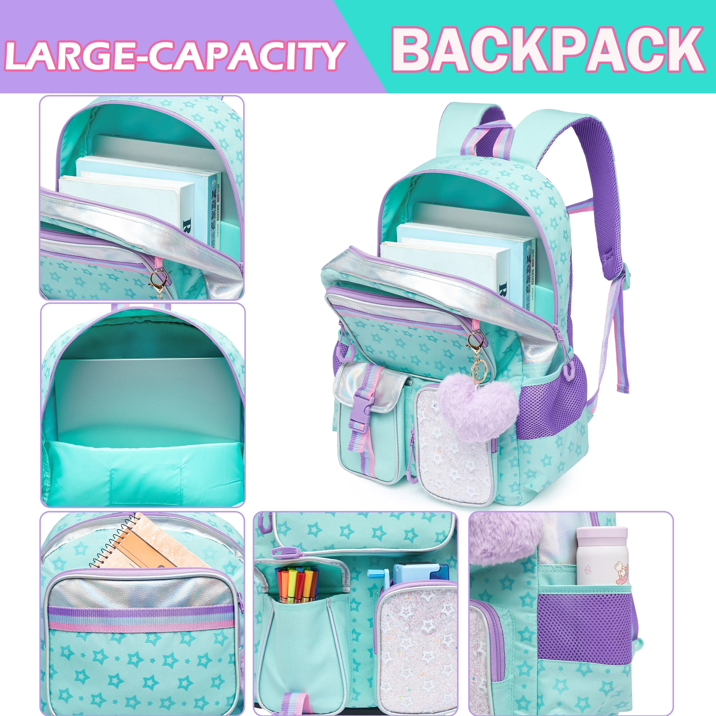 Meetbelify Backpack for Girls School Bag Aesthetic Backpack for Elementary Student Teen Girls Cute Bookbag Kids Kawaii Shoolbag