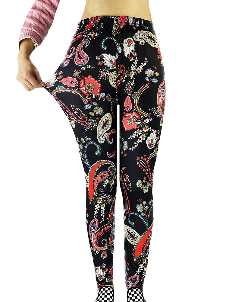 CUHAKCI Fashion Women Leggings Beautiful Leaf Floral Printing High Waist Jeggings Stretch Pant Sexy Hot Sale Clothing Mujer