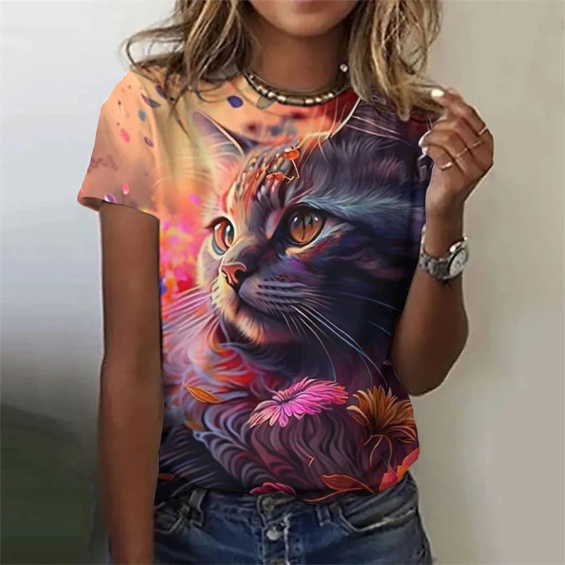 New Funny Cat 3D Print Women's Kawaii T Shirt Female Harajuku Casual Clothing Ladies Fashion Cute Animal Graphic Tees Girls Tops