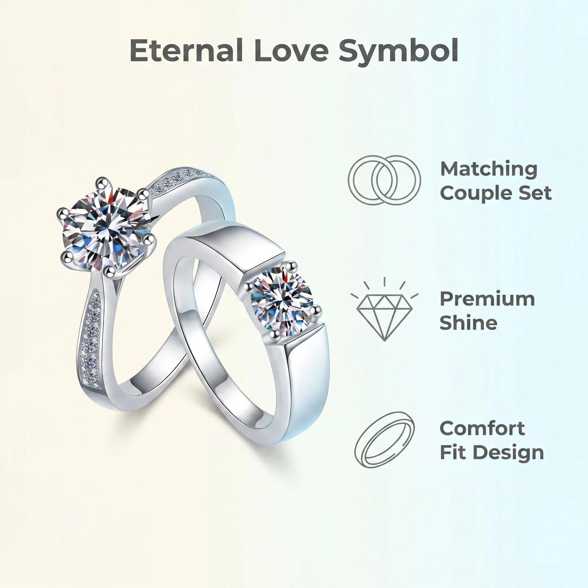 D VVS1 Moissanite 925 Sterling Silver Couple Ring for Women Man Wedding Jewelry Engagement Imitation Diamond Fashion Gifts Party