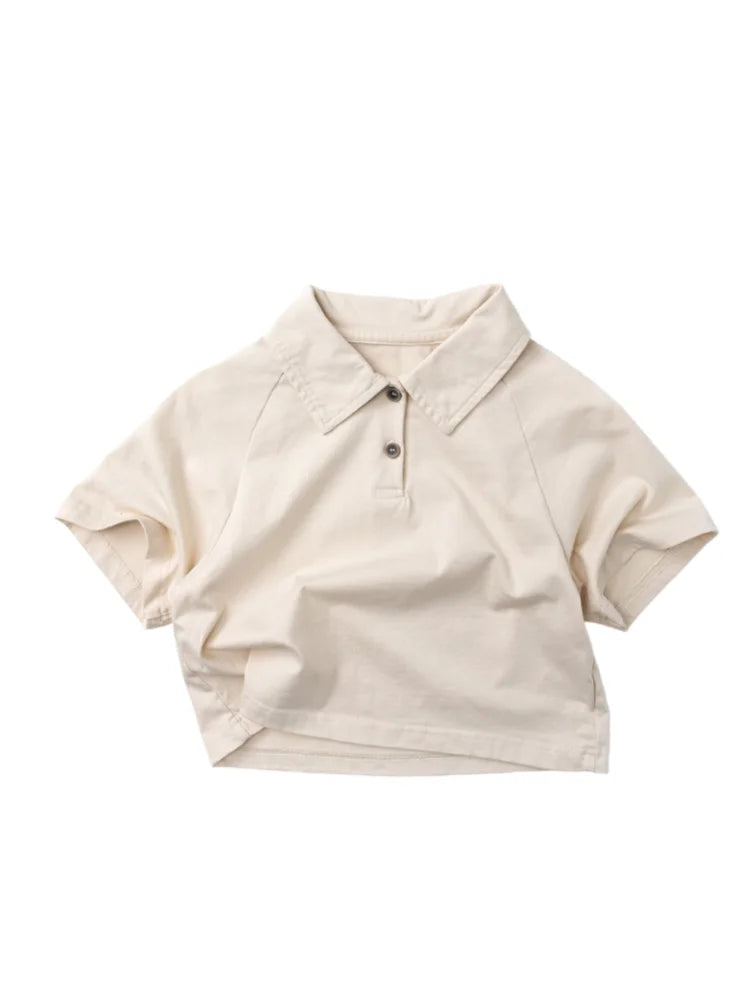 Korean Style Unisex Kids Cotton Polo T-shirt Breathable Short Sleeve Tee for Boys & Girls Summer Casual Top for 2-8 Years