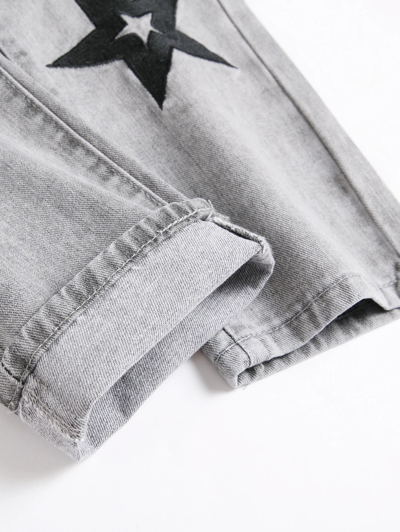 Y2K Men's Jeans - Trendy Gray Mid-Rise Straight Leg, Distressed Ripped with Whisker & Grunge Washes, Cool Street Style