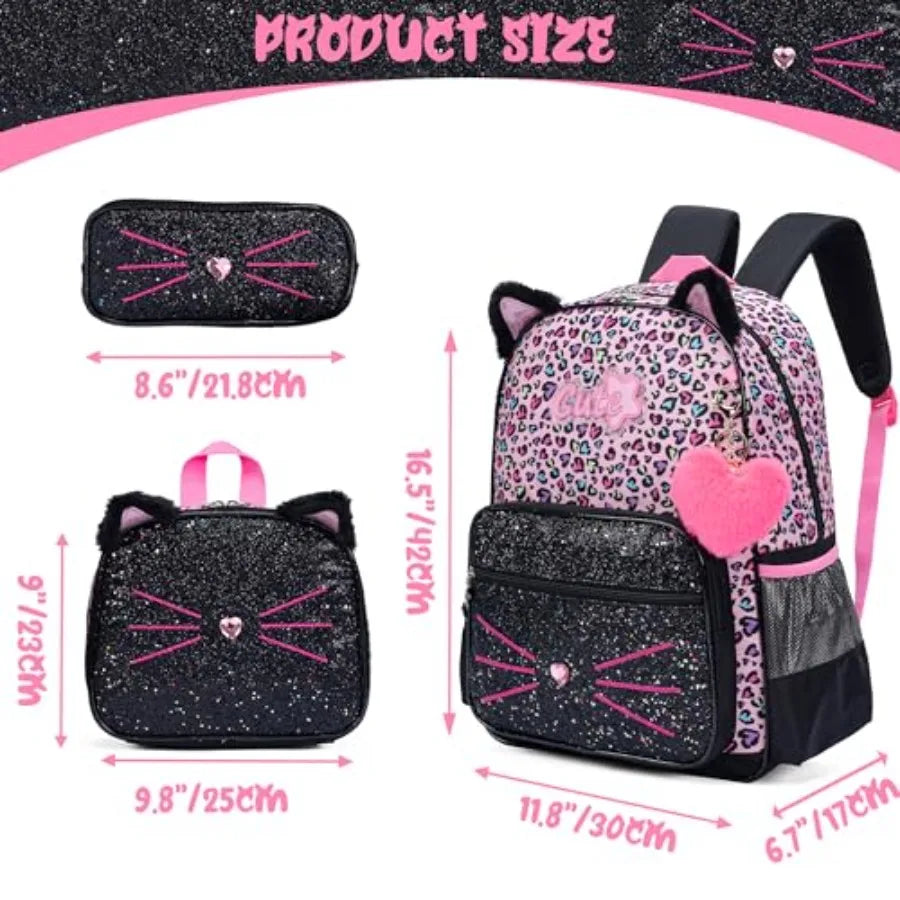 Cute School Backpack for Girls Backpack with Lunch Box for Elementary Students Travel Bookbag for Girls Ages 6-8