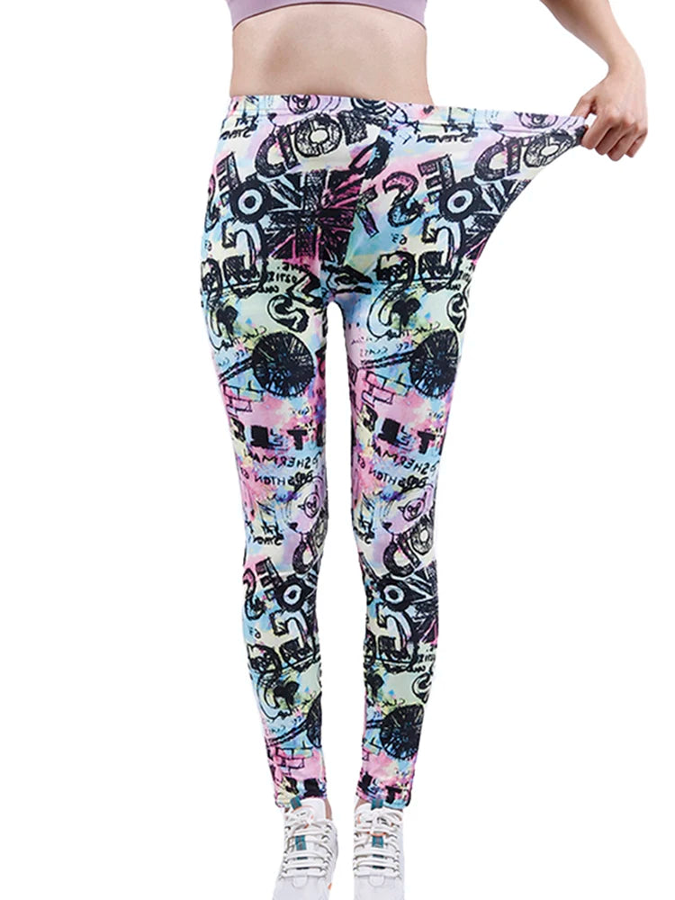 CUHAKCI Fashion Women Leggings Beautiful Leaf Floral Printing High Waist Jeggings Stretch Pant Sexy Hot Sale Clothing Mujer