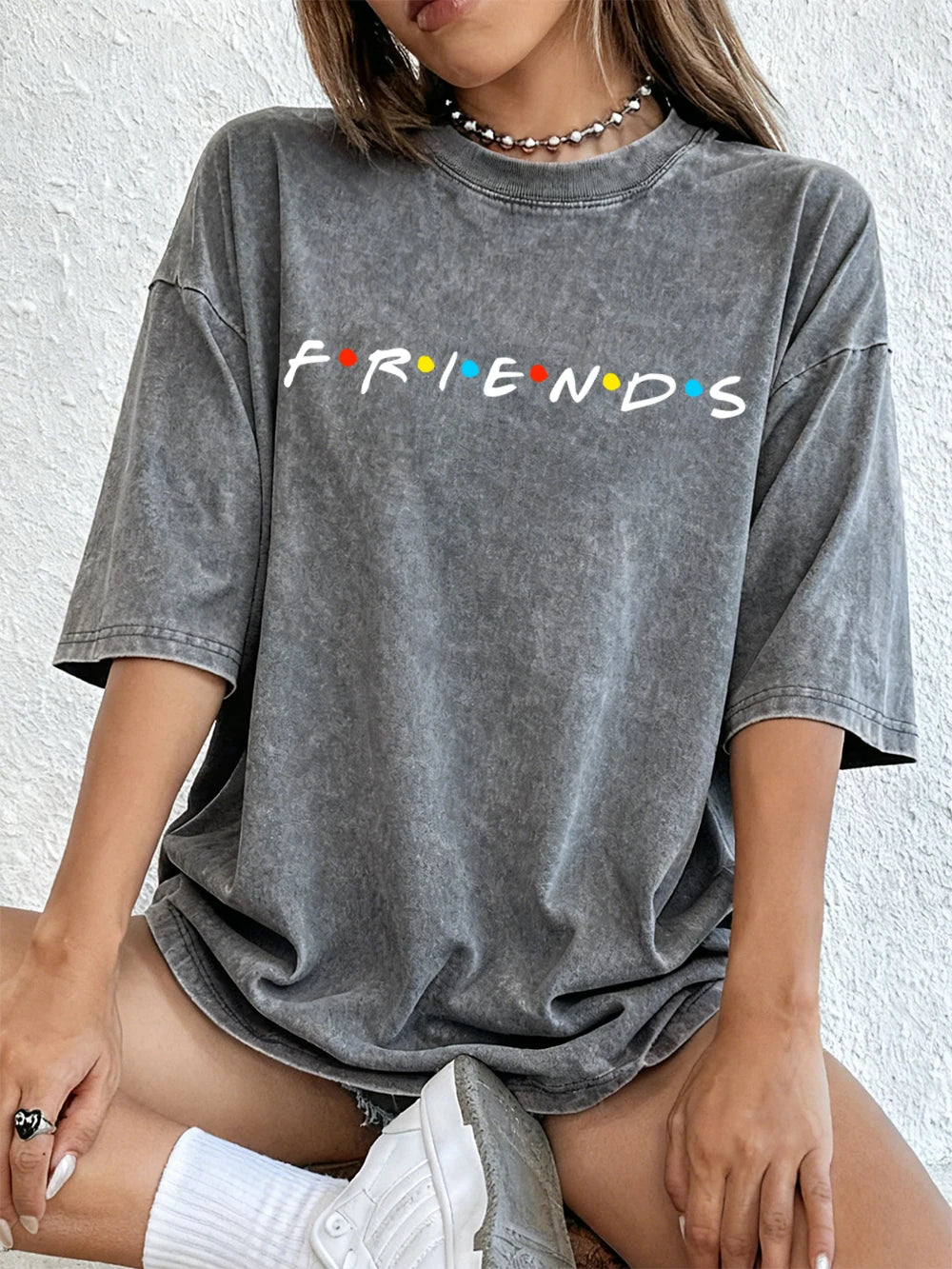 Sitcom Movie Friends Print Washed T-Shirts Women Cotton Oversize T Shirt Summer Soft Short Sleeve Tops Street O-Neck Clothes