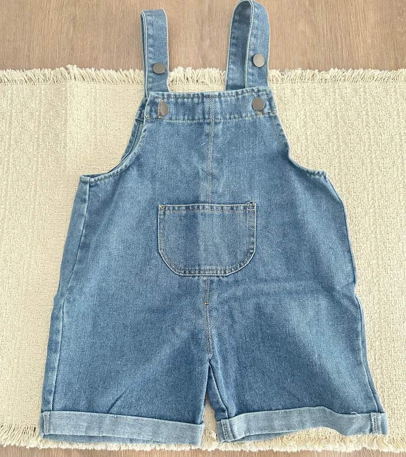 Summer Children Denim Short Baby Boys Girls Overalls Cool Roll Hem Design Kids Jumpsuits