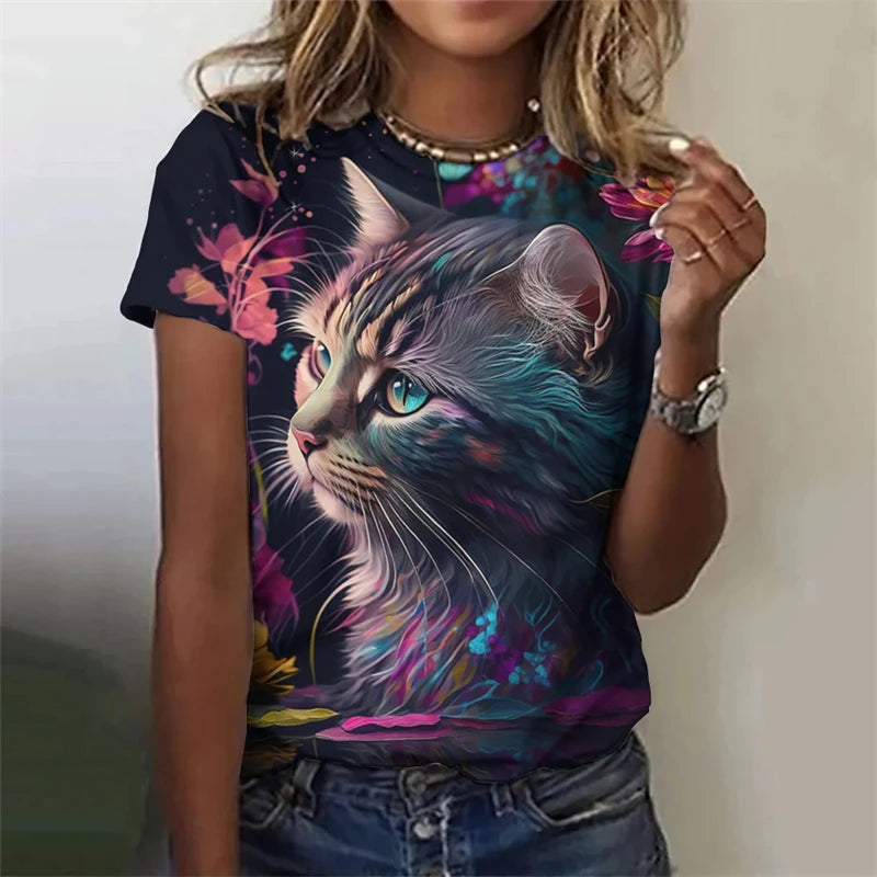 New Funny Cat 3D Print Women's Kawaii T Shirt Female Harajuku Casual Clothing Ladies Fashion Cute Animal Graphic Tees Girls Tops