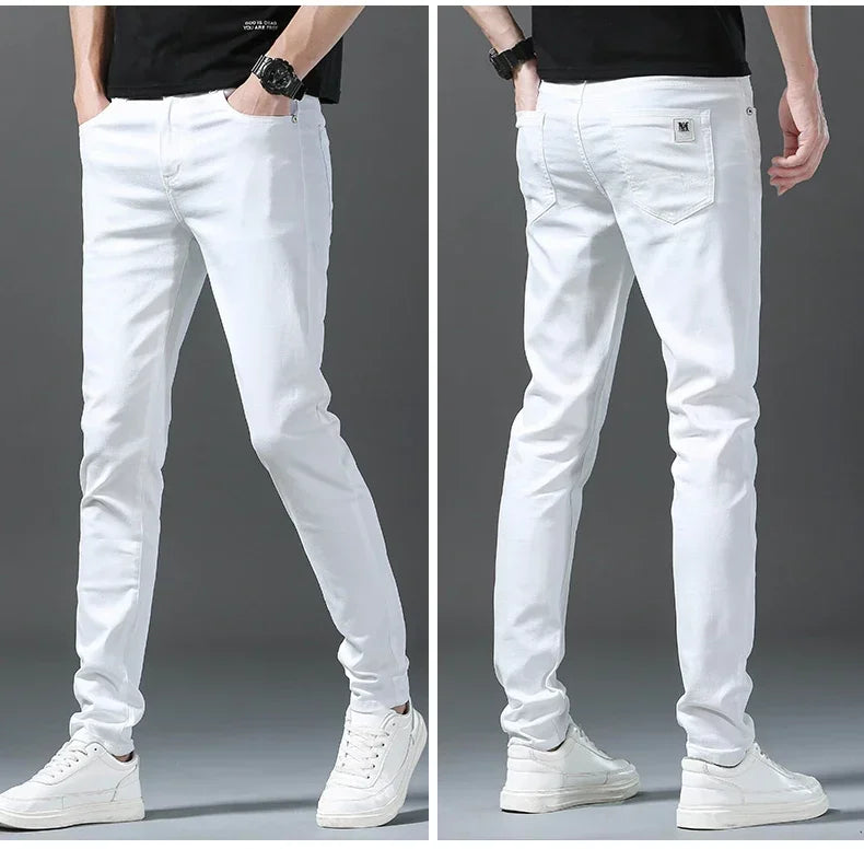 2025 Spring Summer New 98%Cotton Men's Slim Jeans Straight Casual Fashion Pencil Pants High Quality Trousers Male Clothes White
