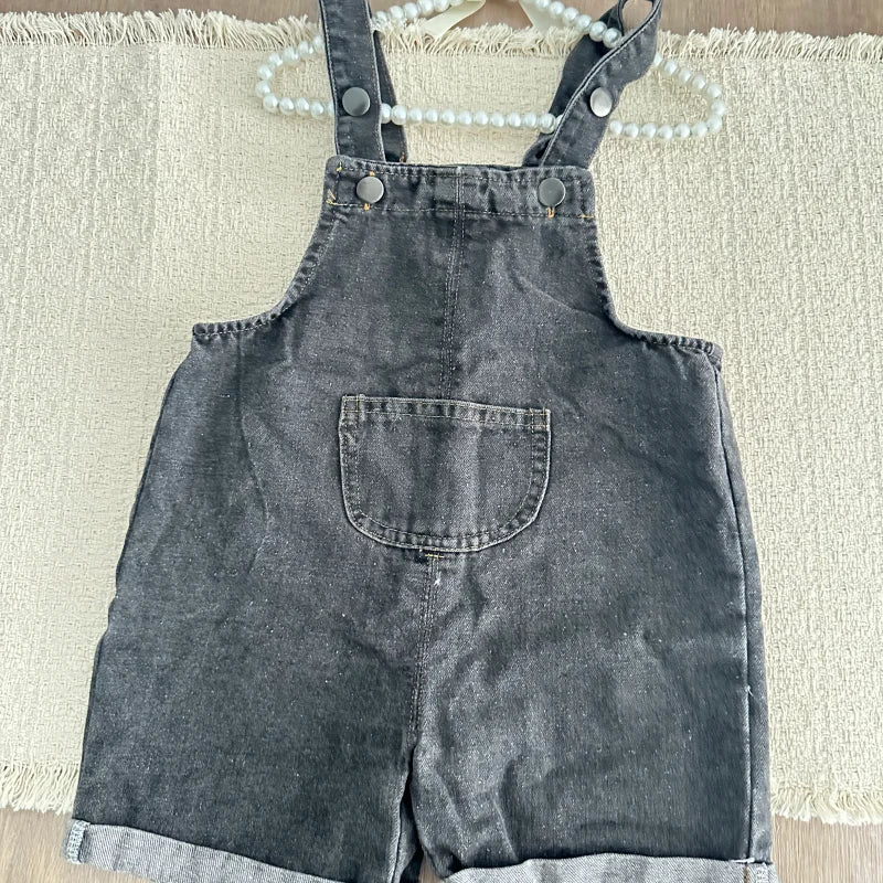 Summer Children Denim Short Baby Boys Girls Overalls Cool Roll Hem Design Kids Jumpsuits