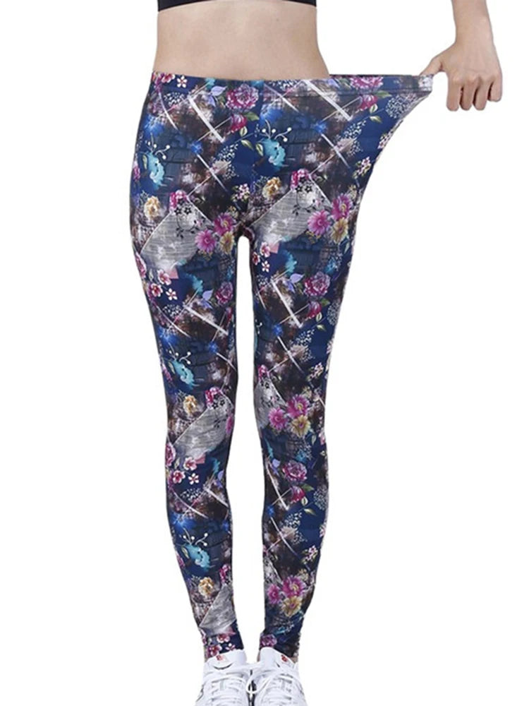 CUHAKCI Fashion Women Leggings Beautiful Leaf Floral Printing High Waist Jeggings Stretch Pant Sexy Hot Sale Clothing Mujer
