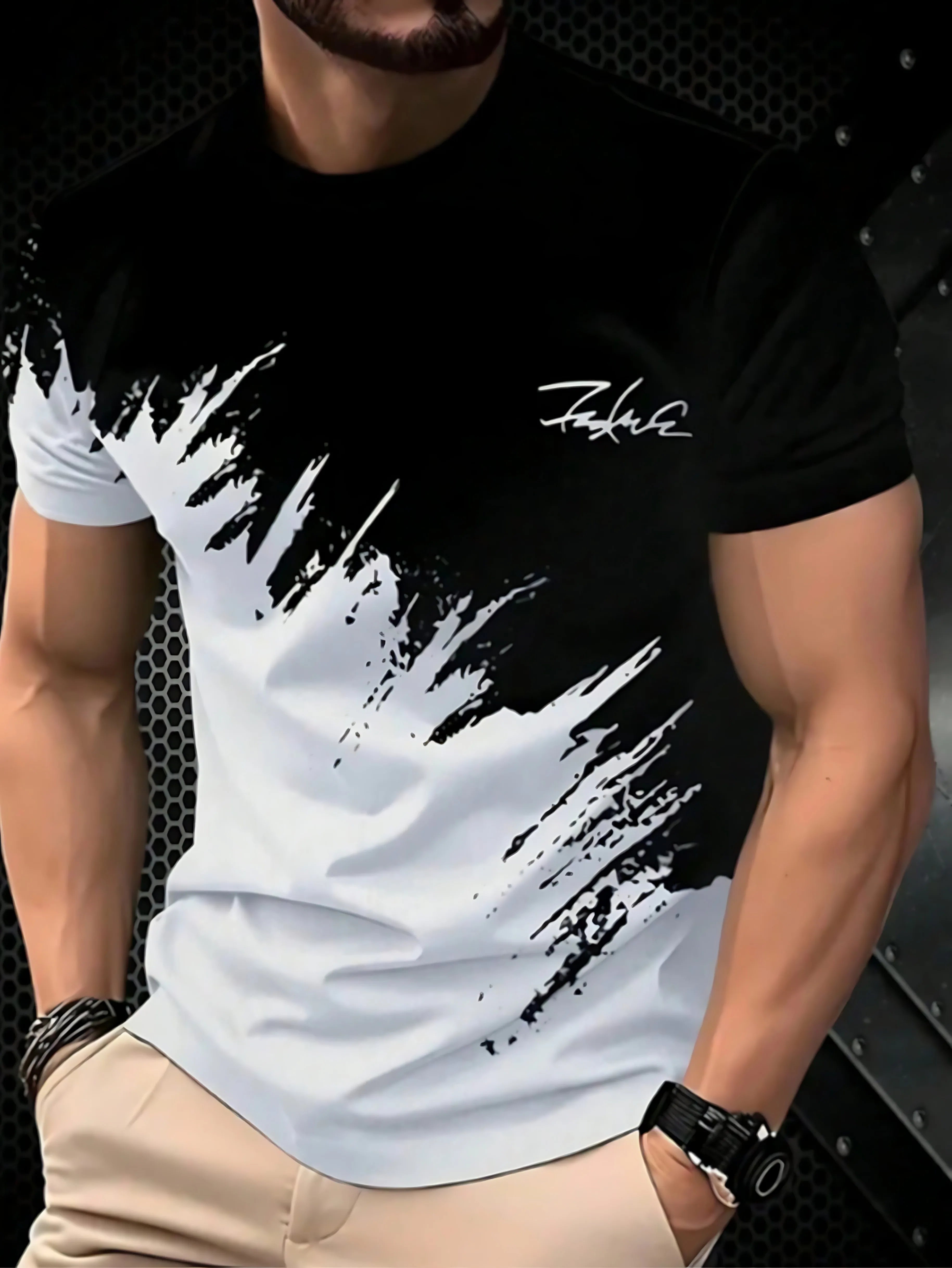 The new men's T-shirt for summer 2025 is casual soft comfortable and breathable with 3D gradient pattern printing