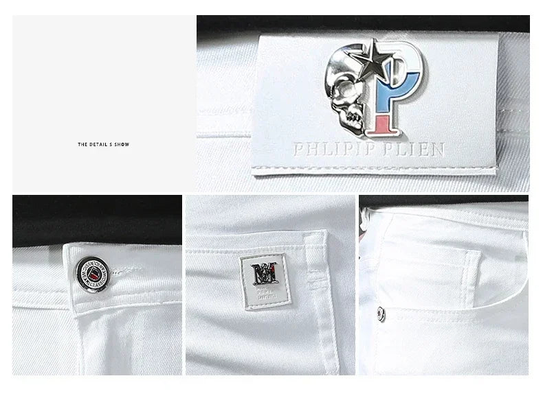 2025 Spring Summer New 98%Cotton Men's Slim Jeans Straight Casual Fashion Pencil Pants High Quality Trousers Male Clothes White