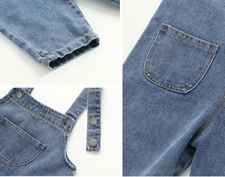 Summer Children Denim Short Baby Boys Girls Overalls Cool Roll Hem Design Kids Jumpsuits