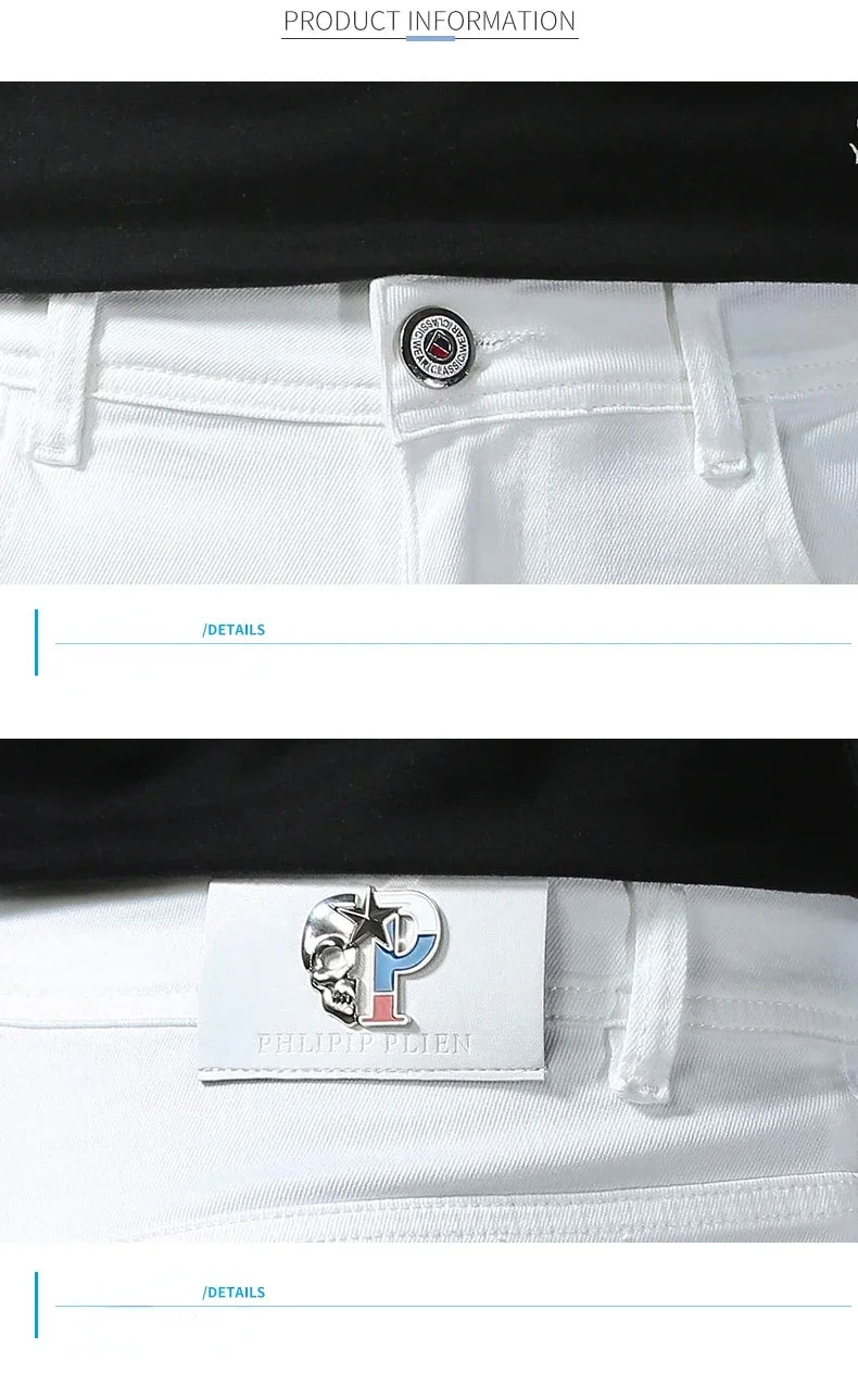 2025 Spring Summer New 98%Cotton Men's Slim Jeans Straight Casual Fashion Pencil Pants High Quality Trousers Male Clothes White